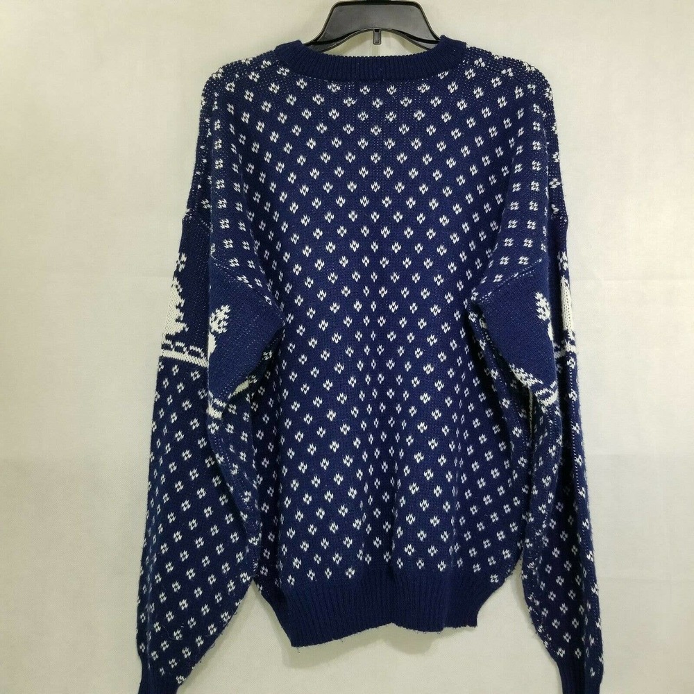 Men’s Size L Puritan Blue Reindeer / Moose Acrylic Sweater Trees Vintage Design - Picture 7 of 12